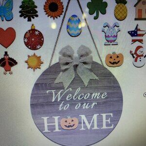 FARMHOUSE Front Door WELCOME SIGN w 14 interchangeable SEASONAL Icons DECOR